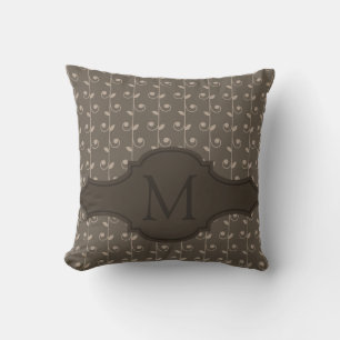 Elegant gepersonaliseerd monogram bruin beige patr kussen