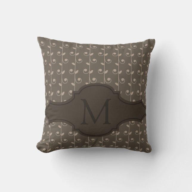 Elegant gepersonaliseerd monogram bruin beige patr kussen (Voorkant)