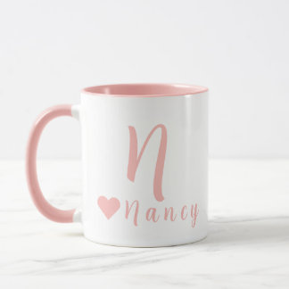 Elegant gepersonaliseerd monogram en naam in roze mok