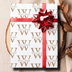 Elegant Gepersonaliseerd Monogram Naam Custom Wit Cadeaupapier