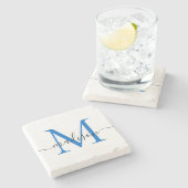 Elegant gepersonaliseerd monogramschrift Navy Blue Stenen Onderzetter (Zijkant)