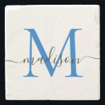 Elegant gepersonaliseerd monogramschrift Navy Blue Stenen Onderzetter<br><div class="desc">Elegante gepersonaliseerde Navy Blue Monogram Script Naam Stijlvolle Steen Onderzetter</div>