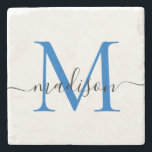 Elegant gepersonaliseerd monogramschrift Navy Blue Stenen Onderzetter<br><div class="desc">Elegante gepersonaliseerde Navy Blue Monogram Script Naam Stijlvolle Steen Onderzetter</div>