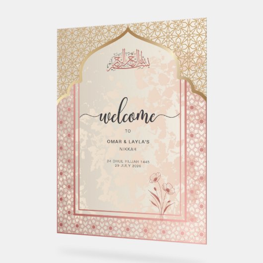 Elegant gepersonaliseerd Nikkah Welkom Acryl Bord (Hoek)