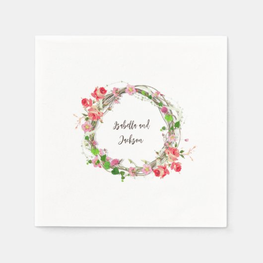 Elegant gepersonaliseerd paar / single naam floral servet (Voorkant)