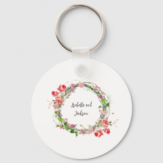 Elegant gepersonaliseerd paar / single naam floral sleutelhanger (Voorkant)