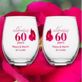 Elegant Gepersonaliseerd Roos 60ste Jubileum Gift Wijnglas Zonder Voet