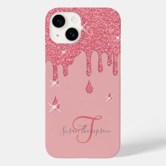 Elegant gepersonaliseerd roze effect sparkles Case-Mate iPhone case (Achterkant)