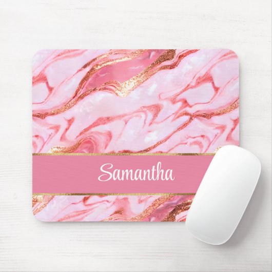 Elegant Gepersonaliseerd Roze en Gouden Folie Marm Muismat (Met muis)