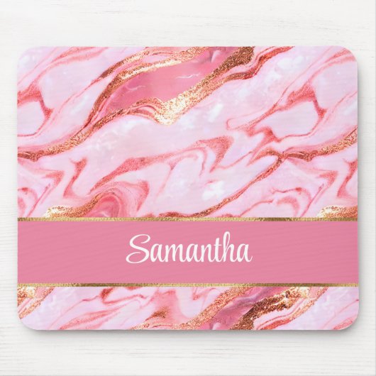 Elegant Gepersonaliseerd Roze en Gouden Folie Marm Muismat (Voorkant)