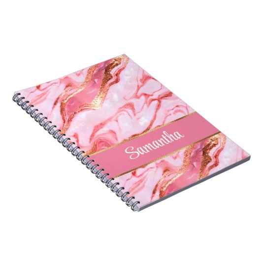 Elegant Gepersonaliseerd Roze en Gouden Folie Marm Notitieboek (Rechterzijde)