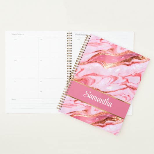 Elegant Gepersonaliseerd Roze en Gouden Folie Marm Planner (Display)