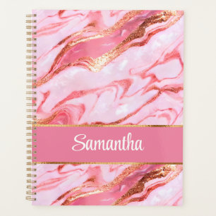 Elegant Gepersonaliseerd Roze en Gouden Folie Marm Planner