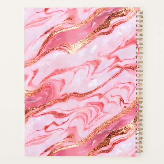 Elegant Gepersonaliseerd Roze en Gouden Folie Marm Planner (Achterkant)