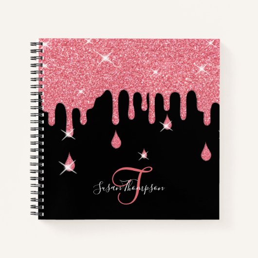 Elegant gepersonaliseerd roze glinsterend effect f notitieboek (Voorkant)