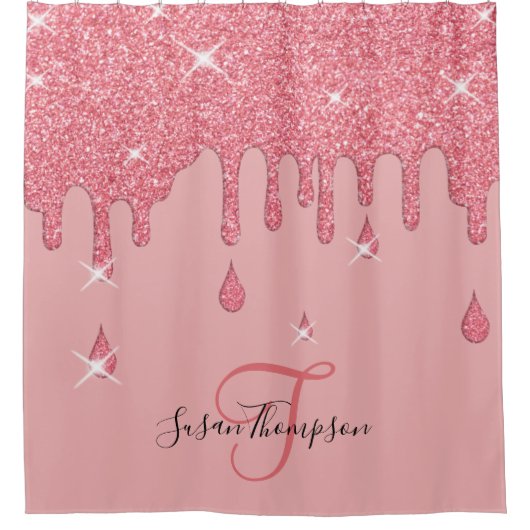 Elegant gepersonaliseerd roze glitter-effect Spark Douchegordijn (Voorkant)