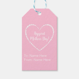 Elegant gepersonaliseerd roze wit hart Moederdag Cadeaulabel