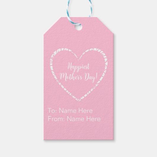 Elegant gepersonaliseerd roze wit hart Moederdag Cadeaulabel (Voorkant)