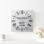 Elegant gepersonaliseerd Rustic White Wood Vierkante Klok (Huis)
