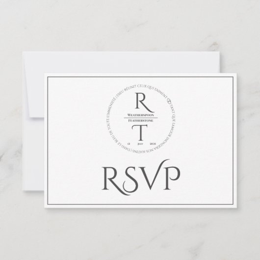 Elegant gepersonaliseerd script grijs wit bruiloft RSVP kaartje (Voorkant)