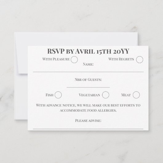 Elegant gepersonaliseerd script grijs wit bruiloft RSVP kaartje (Achterkant)
