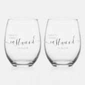 Elegant Gepersonaliseerd Script Koppel Naam Bruilo Wijnglas Zonder Voet (Voorkant)