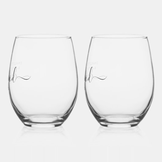 Elegant Gepersonaliseerd Script Koppel Naam Bruilo Wijnglas Zonder Voet (Links)