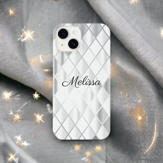Elegant gepersonaliseerd Silver Gray Diamond Luxur iPhone Hoesje