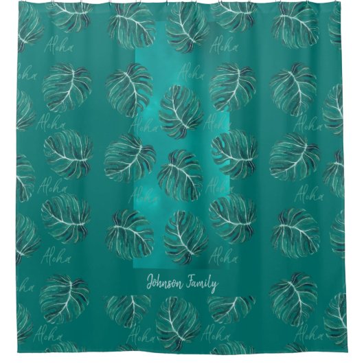 Elegant gepersonaliseerd tropisch palmenbladerenpa douchegordijn (Voorkant)