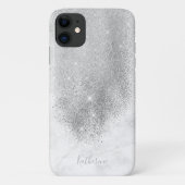 Elegant gepersonaliseerd zilver glitter wit marmer Case-Mate iPhone case (Achterkant)