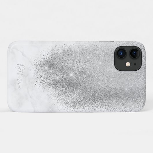 Elegant gepersonaliseerd zilver glitter wit marmer Case-Mate iPhone case (Achterkant (horizontaal))