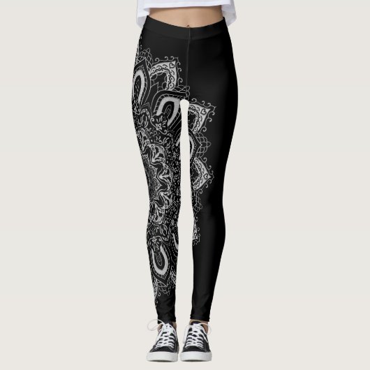 Elegant gepersonaliseerd zilver zwart leggings (Voorkant)
