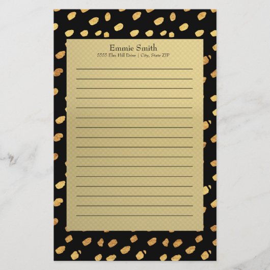 Elegant gepersonaliseerd zwart en goud briefpapier (Voorkant)
