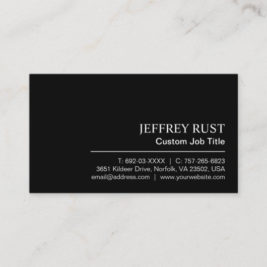 Elegant Gepersonaliseerd zwart minimalistisch prof Visitekaartje (Voorkant)