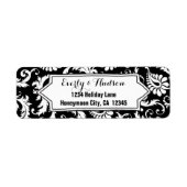 Elegant gepersonaliseerd zwart-wit bloemendamask etiket (Voorkant)