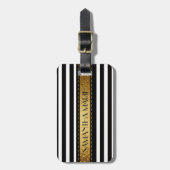 Elegant gepersonaliseerd zwart-wit gestreept bagagelabel (Voorkant verticaal)