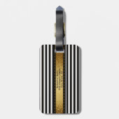 Elegant gepersonaliseerd zwart-wit gestreept bagagelabel (Achterkant verticaal)