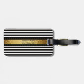 Elegant gepersonaliseerd zwart-wit gestreept bagagelabel (Achterkant horizontaal)