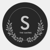 Elegant gepersonaliseerd zwart-wit monogram ronde sticker (Voorkant)