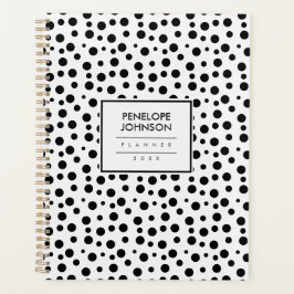 Elegant gepersonaliseerd zwart-witstippenpatroon planner