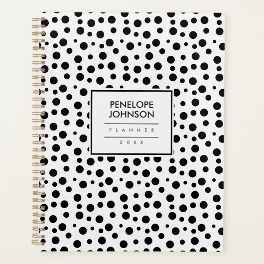 Elegant gepersonaliseerd zwart-witstippenpatroon planner (Voorkant)