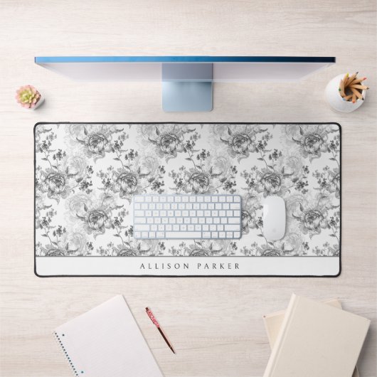 Elegant  gepersonaliseerde Linedrawn B&W Floral Bureaumat (Kantoor 1)