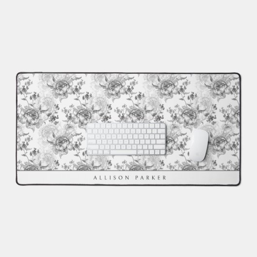 Elegant  gepersonaliseerde Linedrawn B&W Floral Bureaumat (Keyboard & Muis)