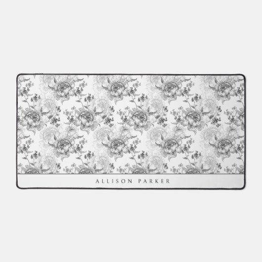 Elegant  gepersonaliseerde Linedrawn B&W Floral Bureaumat (Voorkant)
