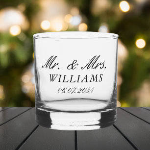Elegant gepersonaliseerde Mr & Mrs trouwdatum Whisky Glas