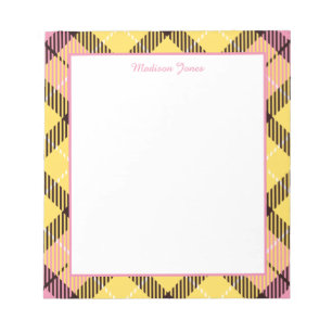 Elegant gepersonaliseerde naam Geel Roze Tartan Li Notitieblok