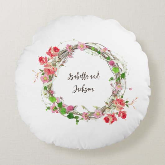 elegant gepersonaliseerde pasgehuwden koppel naam  rond kussen (Voorkant)