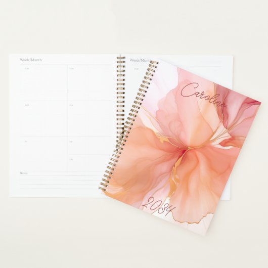 Elegant Gepersonaliseerde Perzik Bloemen Vrouwelij Planner (Display)