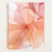 Elegant Gepersonaliseerde Perzik Bloemen Vrouwelij Planner (Voorkant)