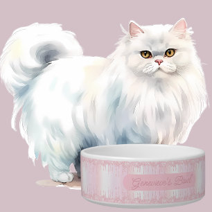 Elegant gepersonaliseerde roze druppel glitter kat voerbakje